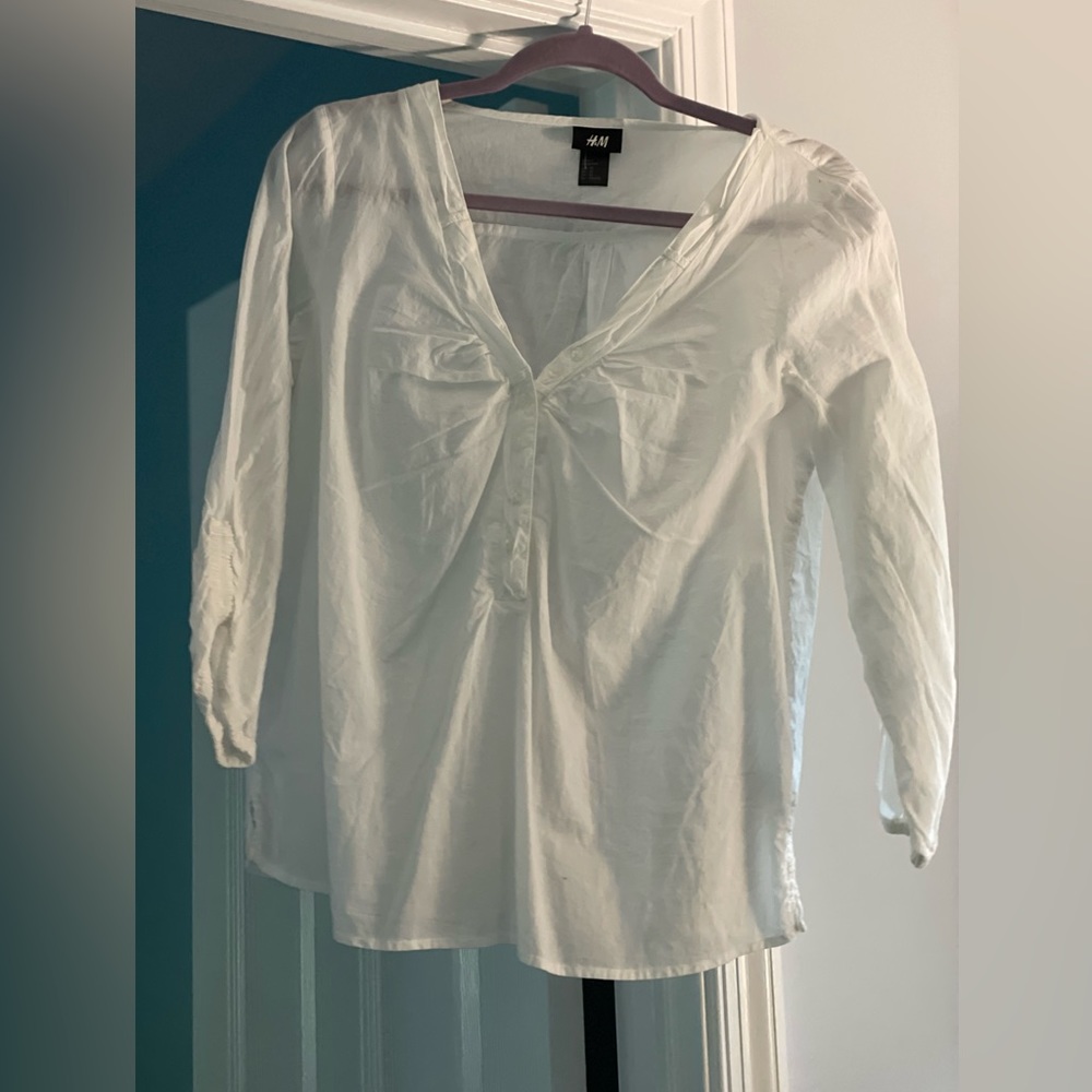 White cotton 3/4 sleeve H&M top size 10